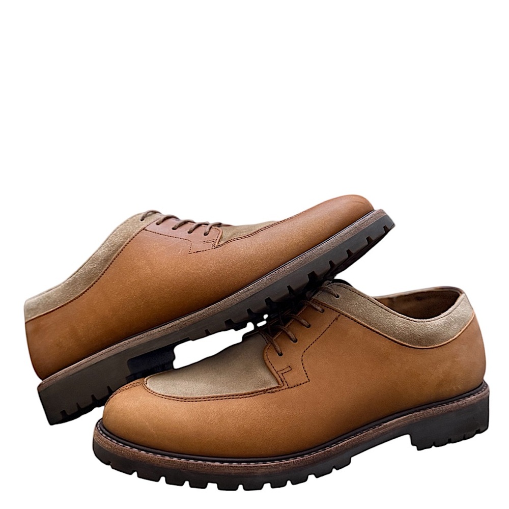 POLO RALPH LAUREN - BROWN TAN LEATHER TWO-TONE DERBY BOOTS - Picture 2 of 11